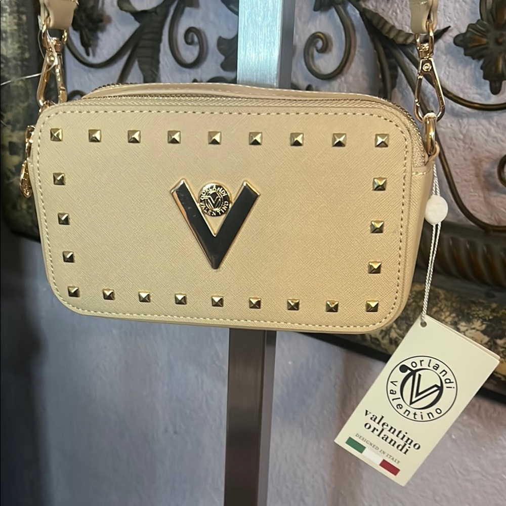 NWT Valentino Orlandi Cream Studded Women's Crossbody Bag
